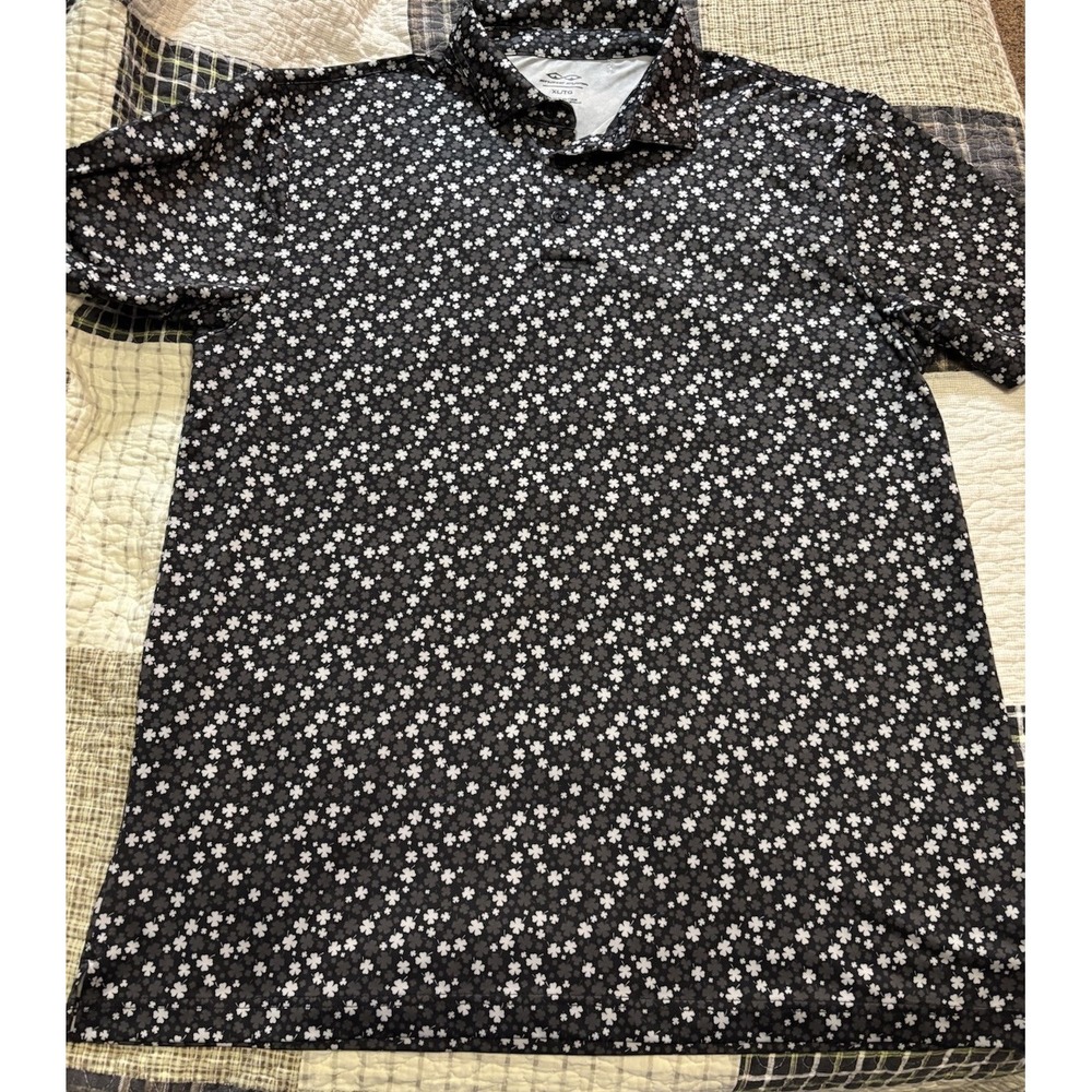 Snake Eyes Golf Polo Shirt Men's XL Black Clover Short Sleeve 1/4 Button Floral